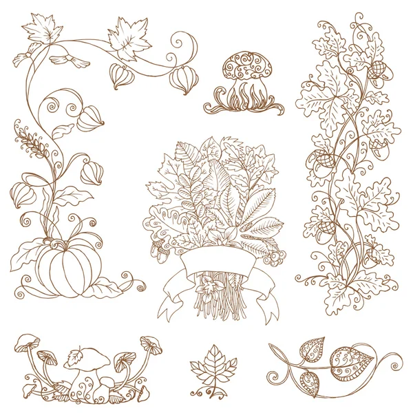 Vector set of decorative Autumn branches - for scrapbook, design — Stock Vector