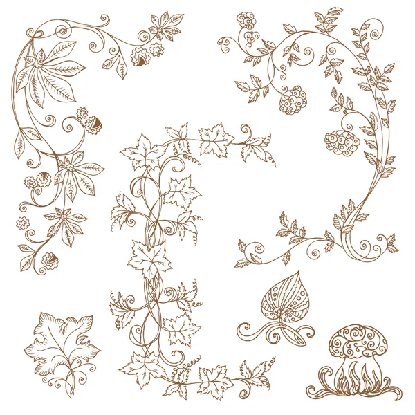 Conjunto vectorial de ramas decorativas de otoño - para álbum de recortes, diseño — Archivo Imágenes Vectoriales
