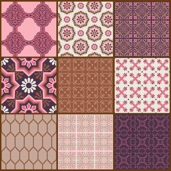 Seamless background Collection - Vintage Tiles and Flowers — Stock Vector