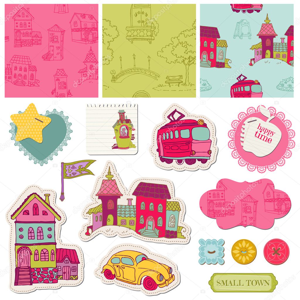 Little Town Scrap - for scrapbooking and design - in vector