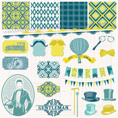 Scrapbook Design Elements -Vintage Gentlemen Accessories Set - in vector clipart