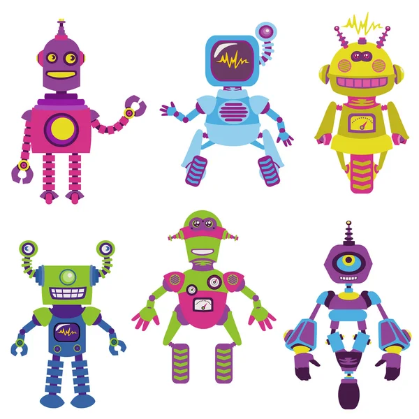 Sevimli küçük robotlar koleksiyonu - tasarım ve karalama defteri — Stok Vektör