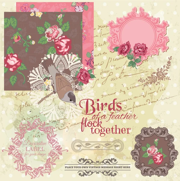 Scrapbook Design Elements - Vintage Flowers and Birds- in vector — Stock Vector