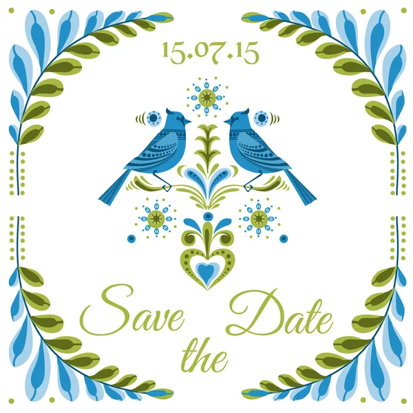 Vintage davetiye kuş Kartpostalı - düğün, davet için — Stok Vektör
