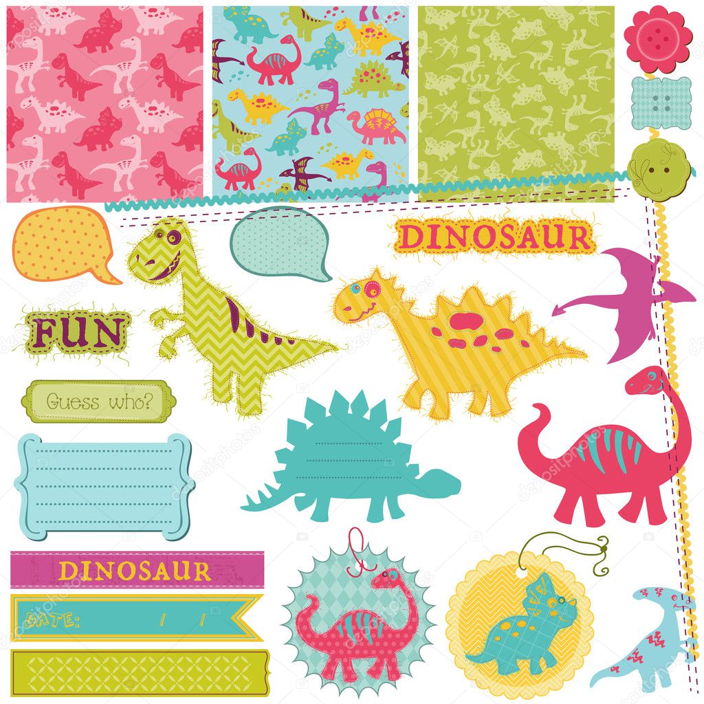 Scrapbook Design Elements - Baby Dinosaur Set - in vector