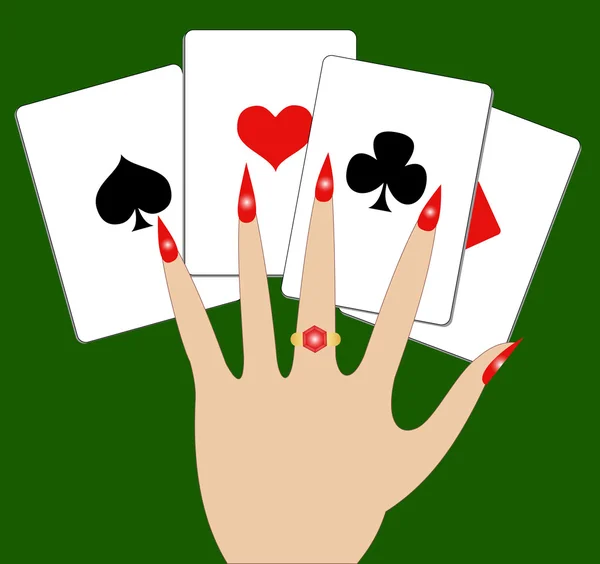 कार्ड खेलने के साथ हाथ — स्टॉक वेक्टर