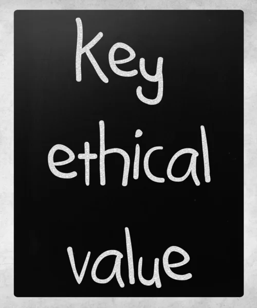 "key ethical value" handwritten with white chalk on a blackboard — Stock Photo, Image