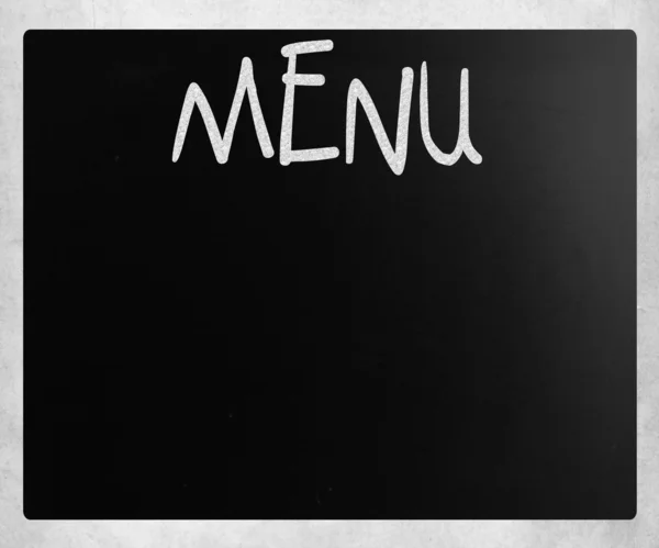 Das Wort "Menü" handgeschrieben mit weißer Kreide auf einer Tafel — Stockfoto
