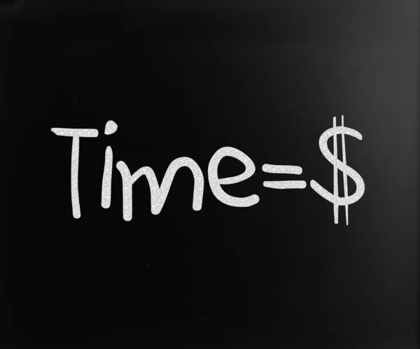 "Az idő pénz "kézzel írott, fehér kréta egy táblára — Stock Fotó
