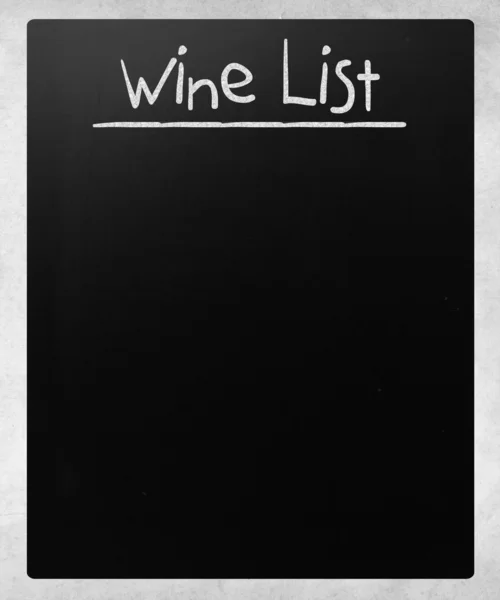 "Wine list" handwritten with white chalk on a blackboard — Stock Photo, Image