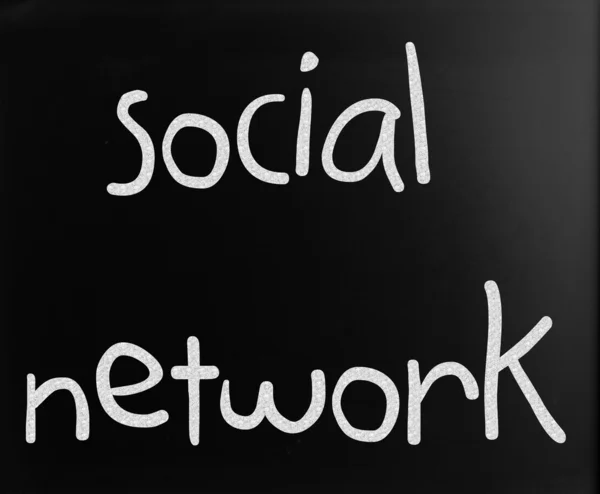 La palabra "red social" escrita a mano con tiza blanca en un blac — Foto de Stock