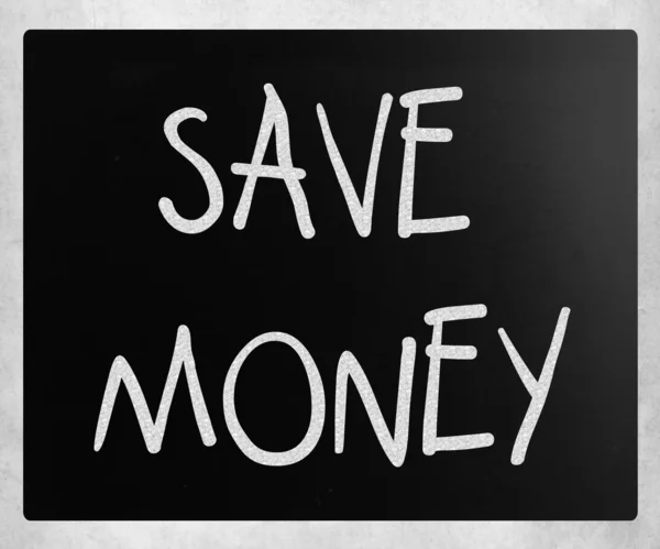 "Save money" handwritten with white chalk on a blackboard — Stock Photo, Image