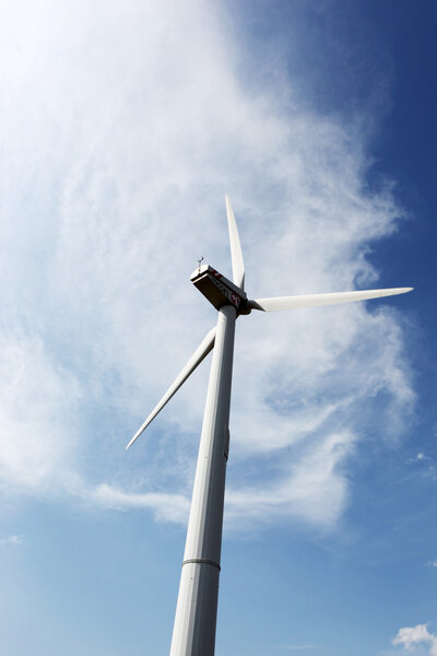 Wind turbines on hight sky
