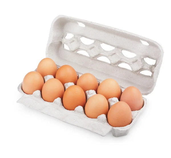 stock image Ten brown eggs in a carton package