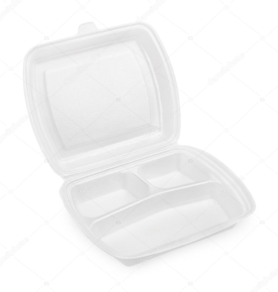 Empty white styrofoam meal box