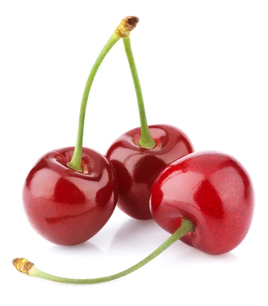 Three sweet cherries isolated on white — Stock Photo, Image