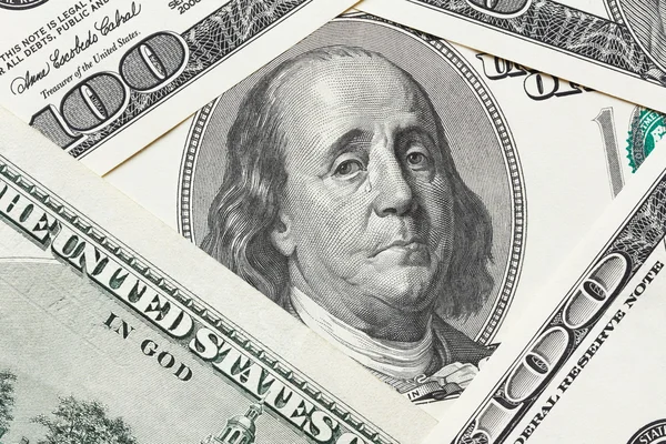 Franklin triste chora na nota de cem dólares — Fotografia de Stock
