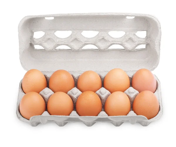 stock image Ten brown eggs in a carton package