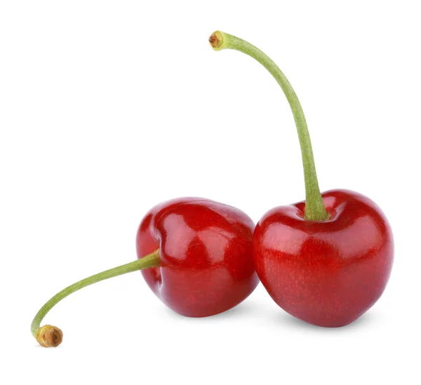 Dois frutos de cereja doce isolados em branco — Fotografia de Stock