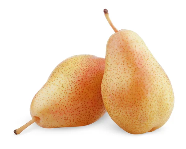 Two ripe red yellow pear fruits — Stock Photo, Image