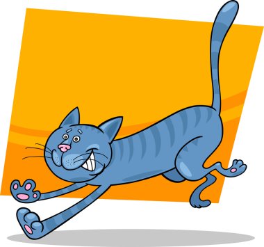 Running blue tabby cat clipart