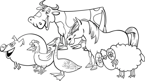 Groep cartoon boerderijdieren om in te kleuren — Stockvector