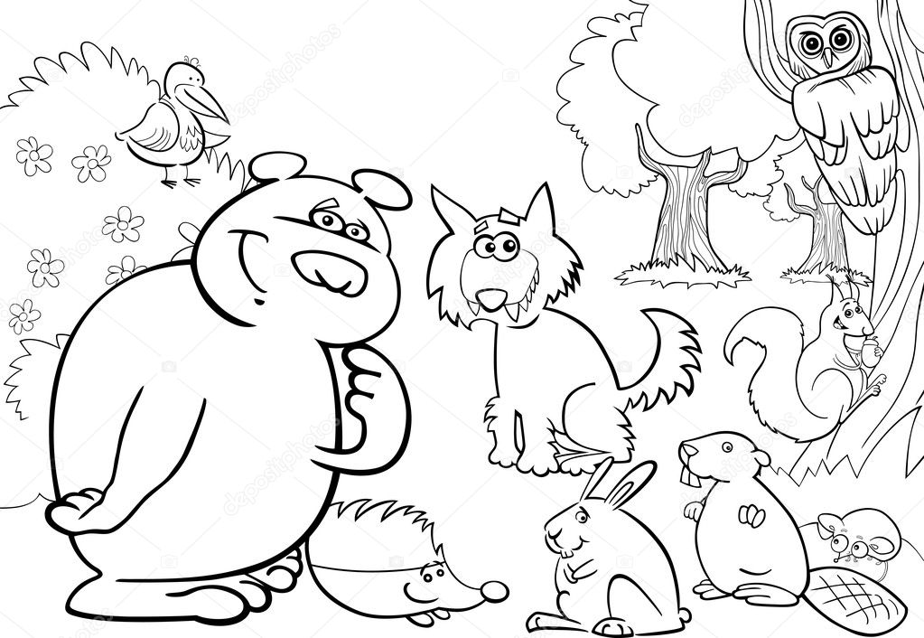 forest animal clipart black and white