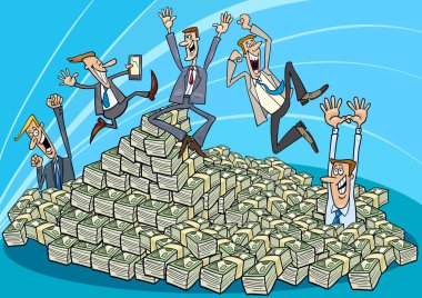 Happy businessmen and heap of money clipart