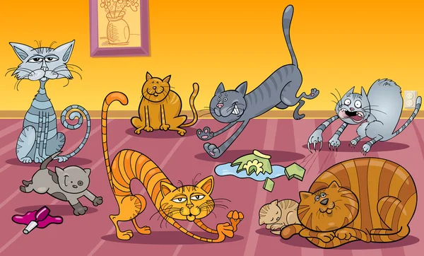 很多猫在家里 — 图库矢量图片