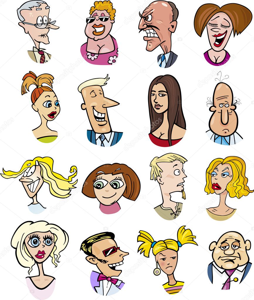 Cartoon people characters faces Vector Art Stock Images | Depositphotos