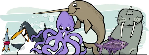 Zeichentrick Meereslebewesen Tiere Design — Stockvektor