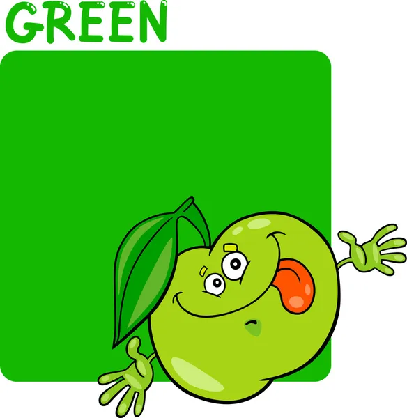 Farbe grün und Apfelkarikatur — Stockvektor