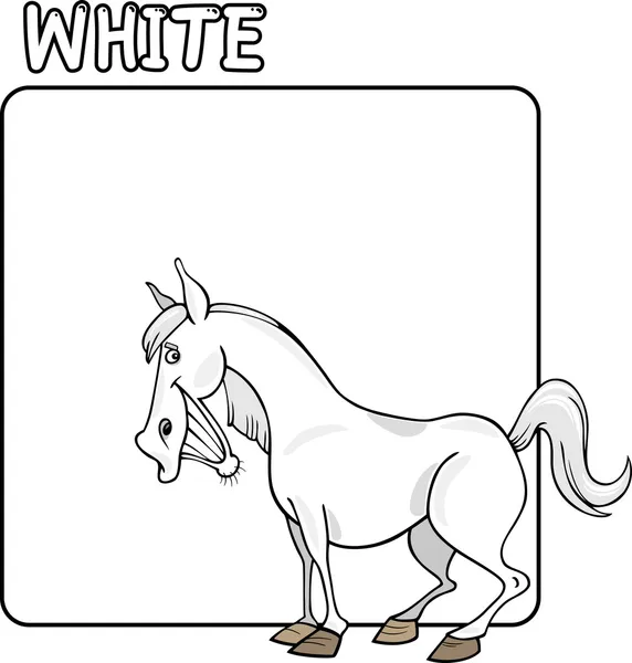 Warna Kartun Putih dan Kuda - Stok Vektor