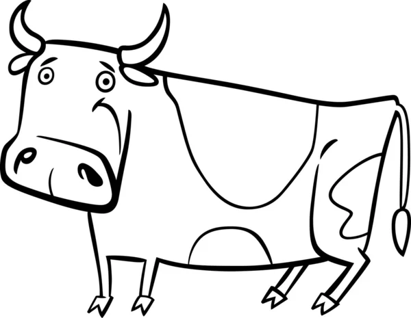 Illustrazione cartone animato di mucca da fattoria per la colorazione — Vettoriale Stock