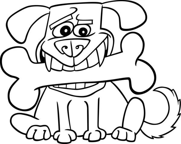 Perro de dibujos animados con hueso grande para colorear — Vector de stock