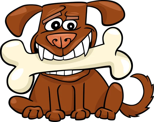 Cão dos desenhos animados com osso grande — Vetor de Stock