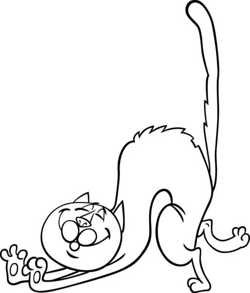 Stretching Cat Cartoon für die Färbung — Stockvektor