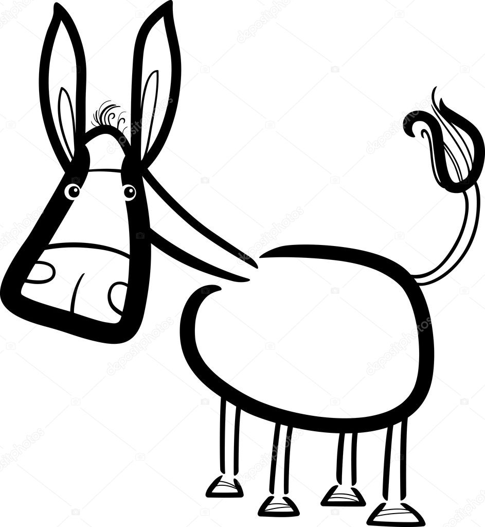 Cartoon cute donkey for coloring book
