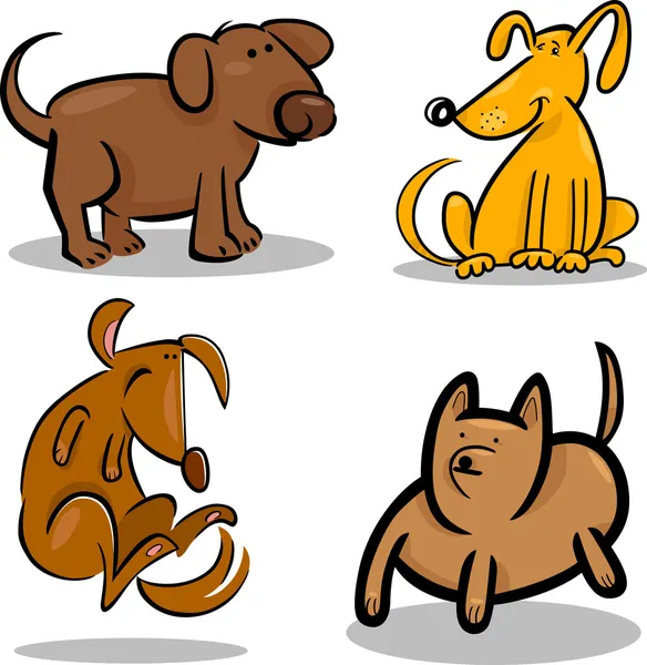 Bonitos desenhos animados cães ou filhotes de cachorro conjunto —  Vetores de Stock