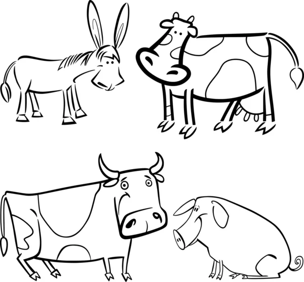Farm animals set for coloring — Stock Vector