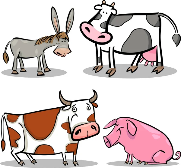 Cute cartoon farm animals set — Stock Vector