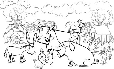 Farm animals for coloring book clipart