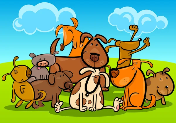 Grupo de dibujos animados de perros lindos — Vector de stock