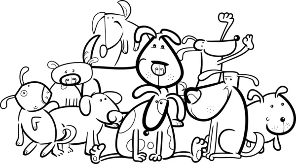 Cartoon Group of Dogs for Coloring - Stok Vektor