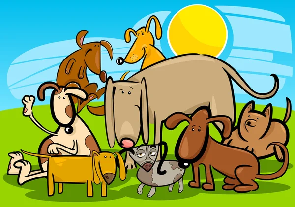 Groupe de dessins animés de chiens drôles — Image vectorielle