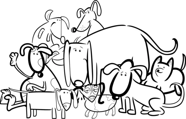 Gruppo di cartoni animati di cani da colorare — Vettoriale Stock