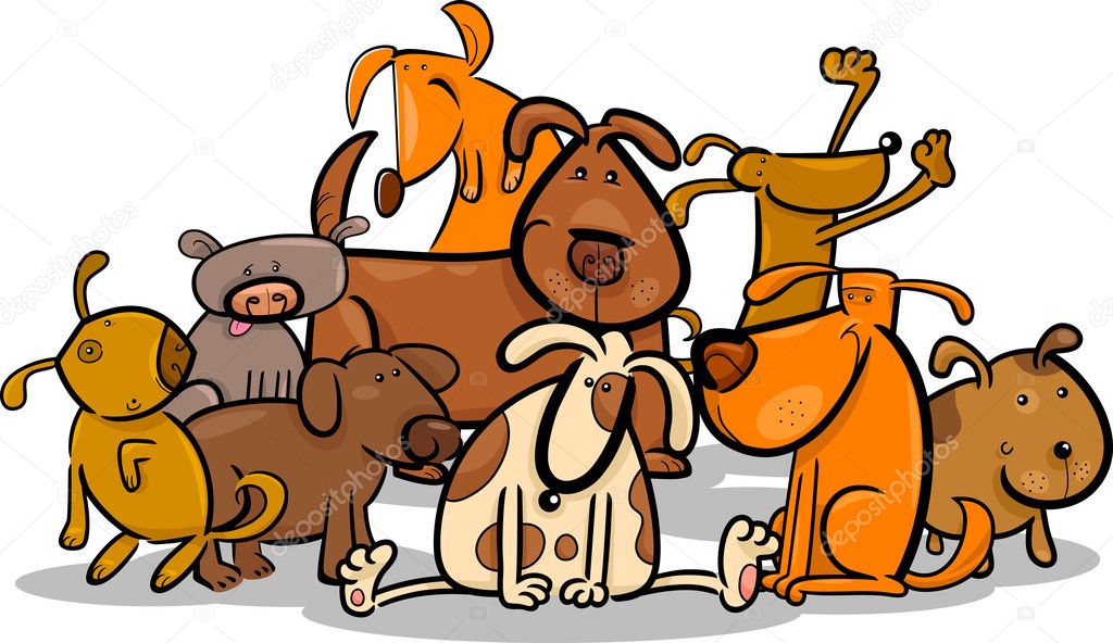 Cartoon Group of Cute Dogs