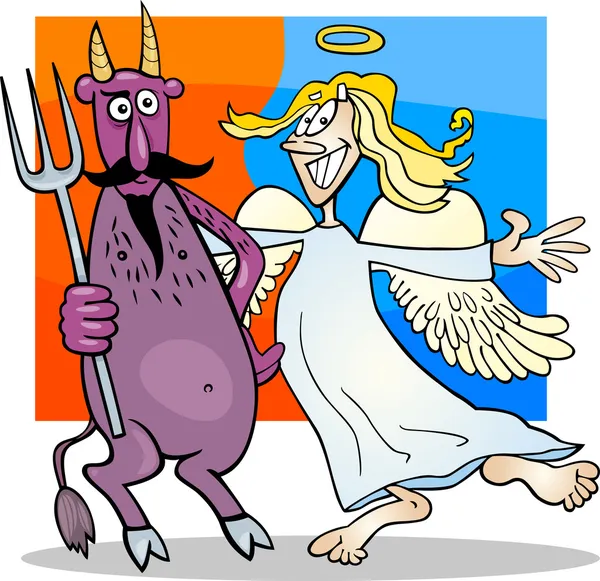 Engel und Teufel in Freundschaft Karikatur — Stockvektor