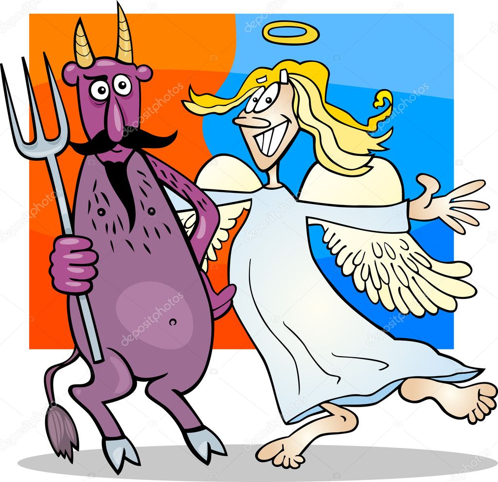 Angel and Devil in Friendship Cartoon