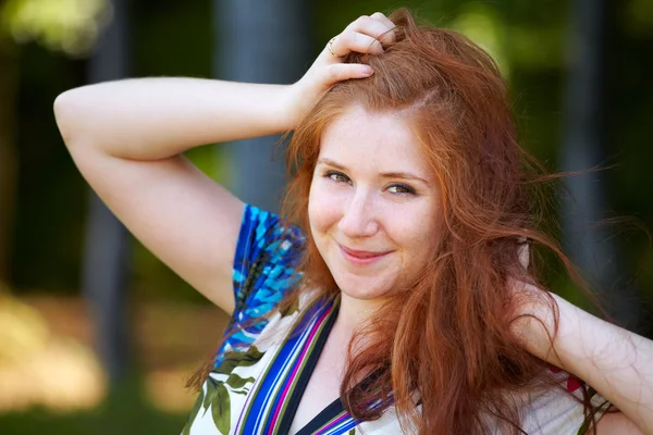 Beautiful redhead outdoor — Stock Photo, Image